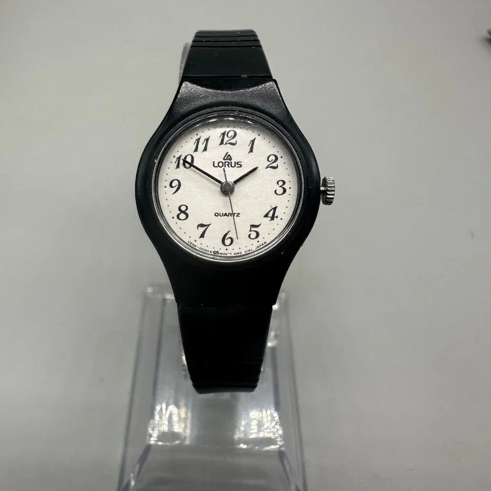 Vintage Lorus Watch Women Black Easy To Read Dial 22MM Round New Battery